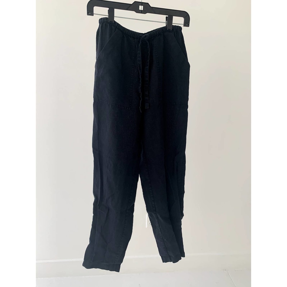 Mara Hoffman Womens Linen Drawstring Straight Leg Pull-On Pants Black XXS